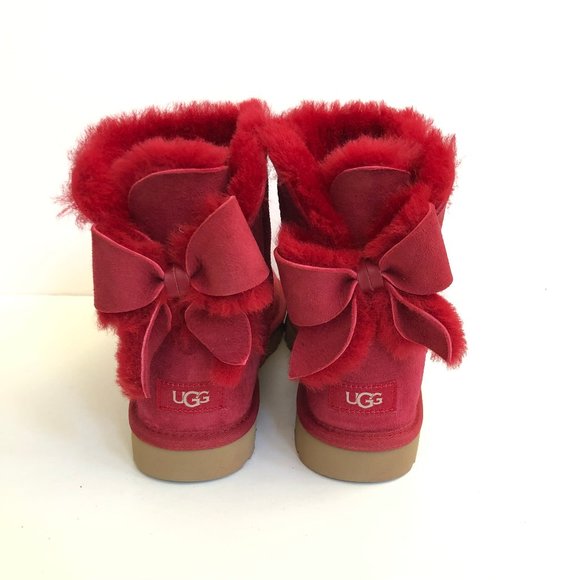 UGG CLASSIC MINI BAILEY HERITAGE BOW RED WINE BOOTS - Picture 1 of 5